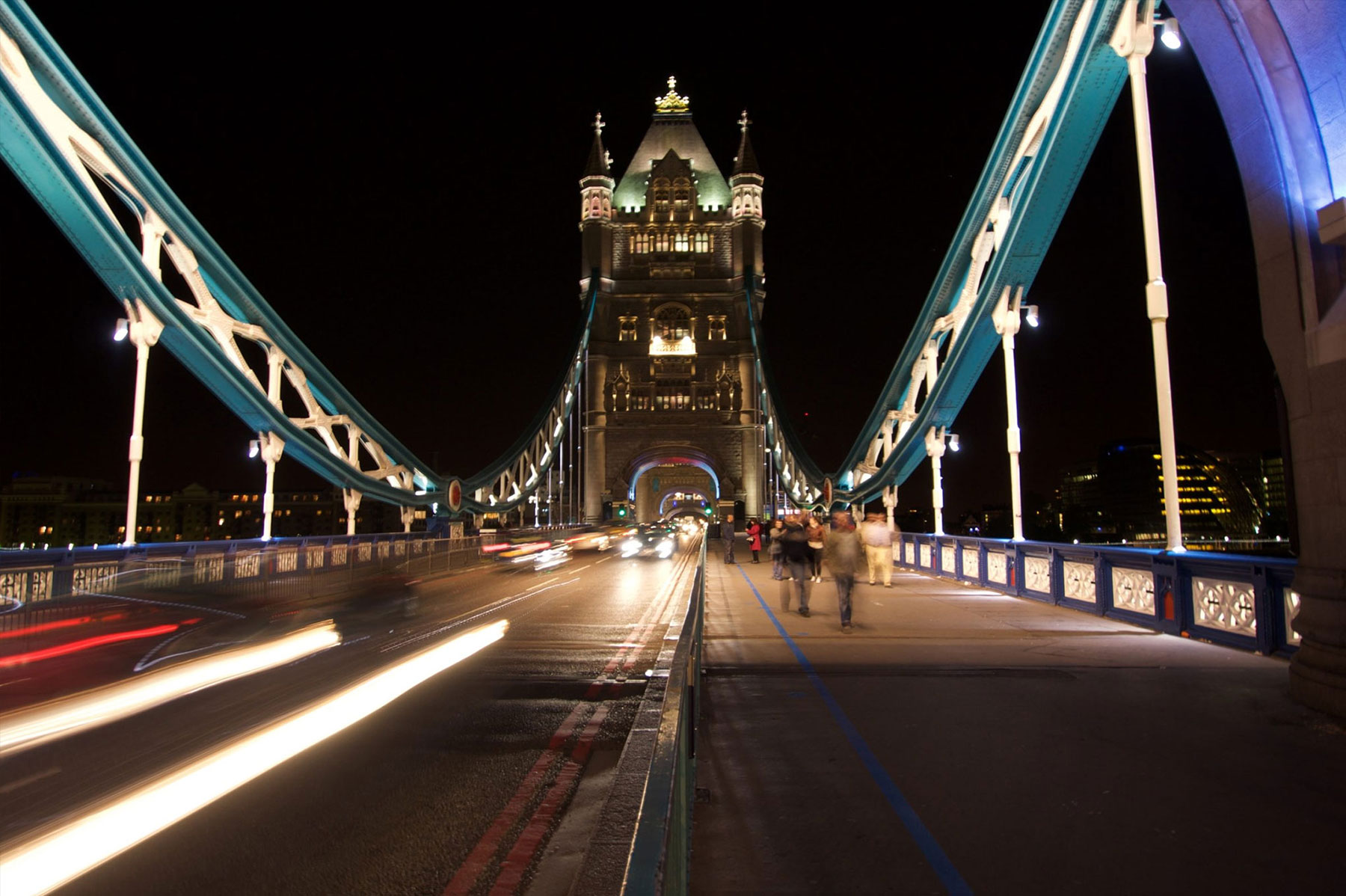 Tower Bridge in the city street London at night