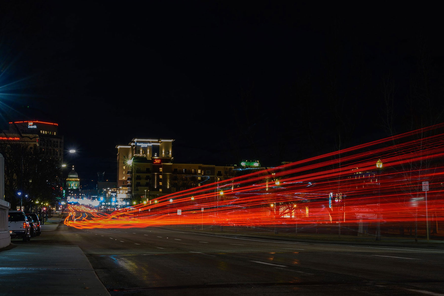 Car lights at night